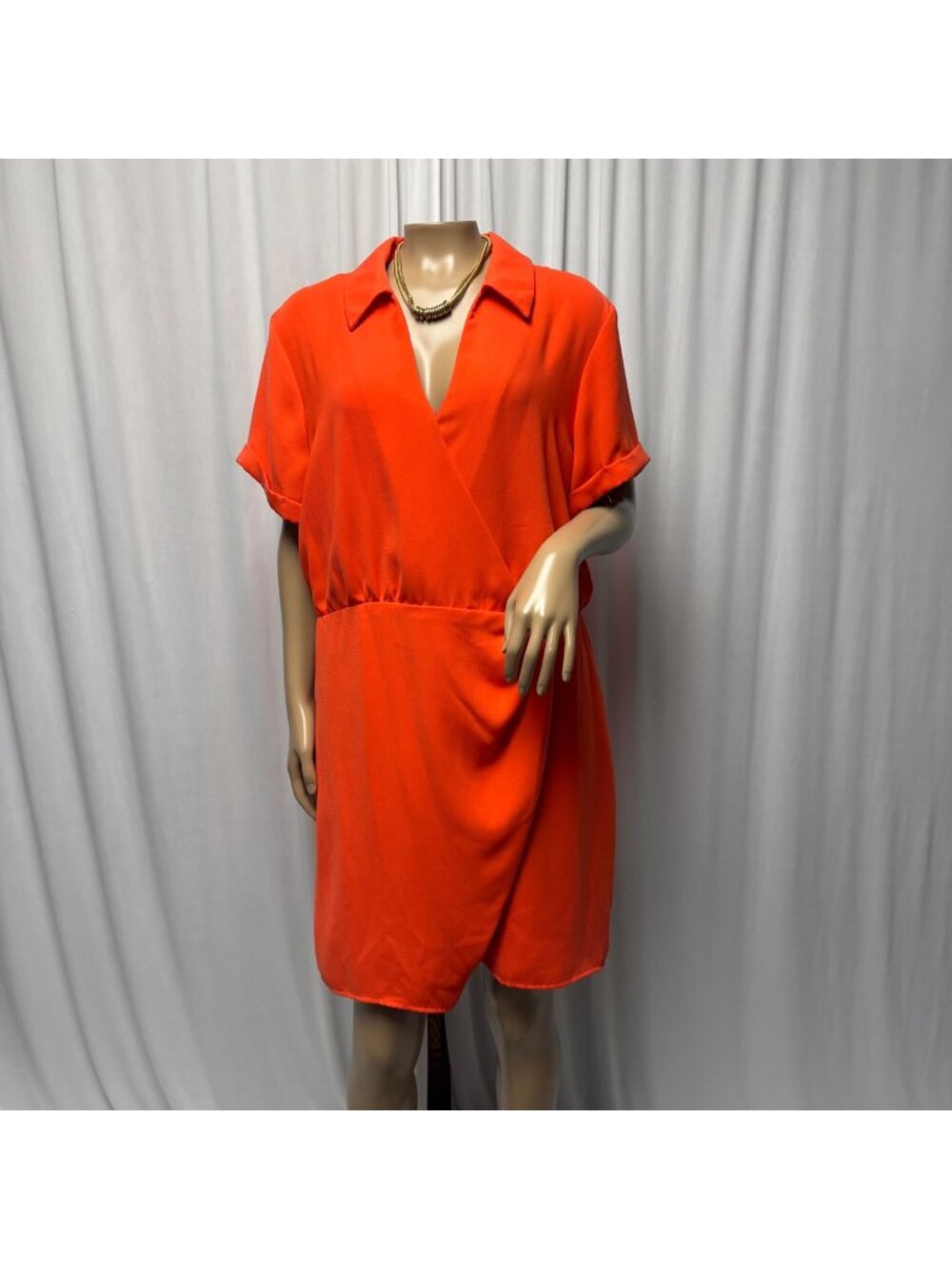 Nine West Womens Orange Wrap Dress Womens Size XL Short Sleeve Collared